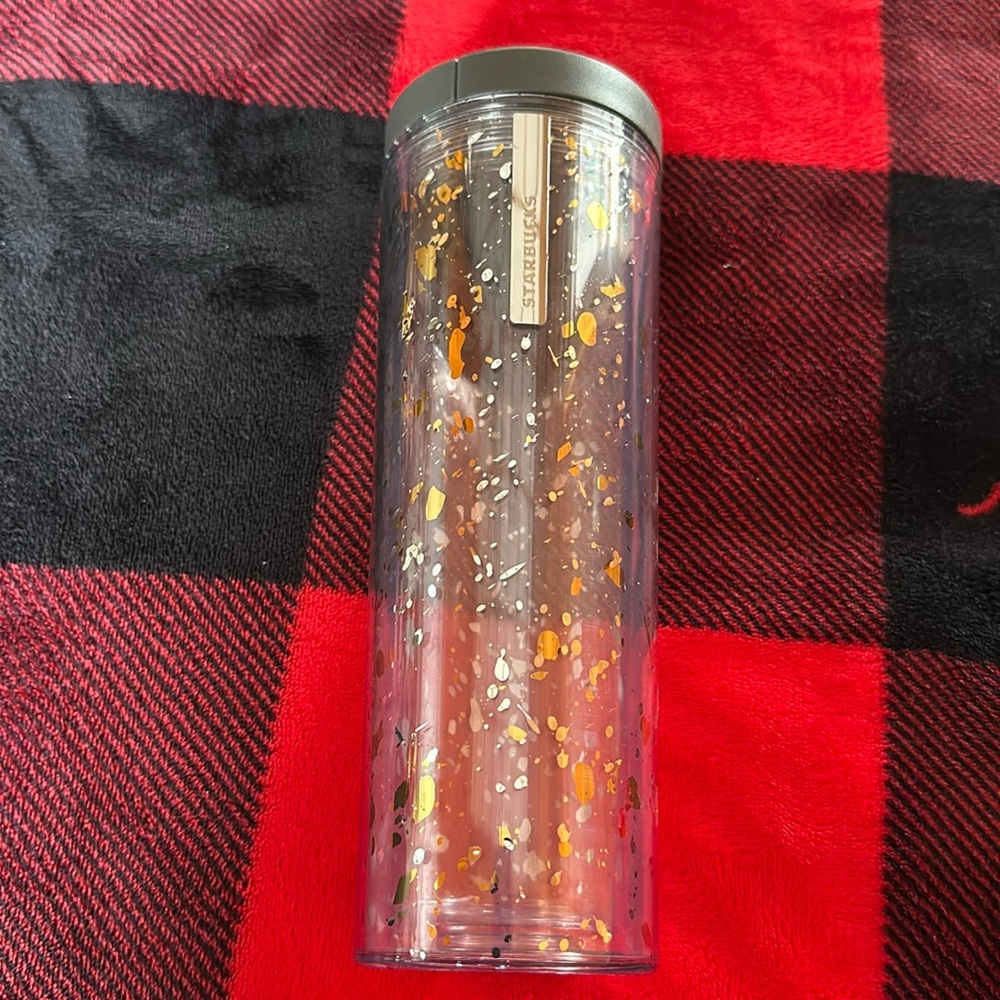 Starbucks Double Walled Plastic Gold & Silver Glitter Tumbler